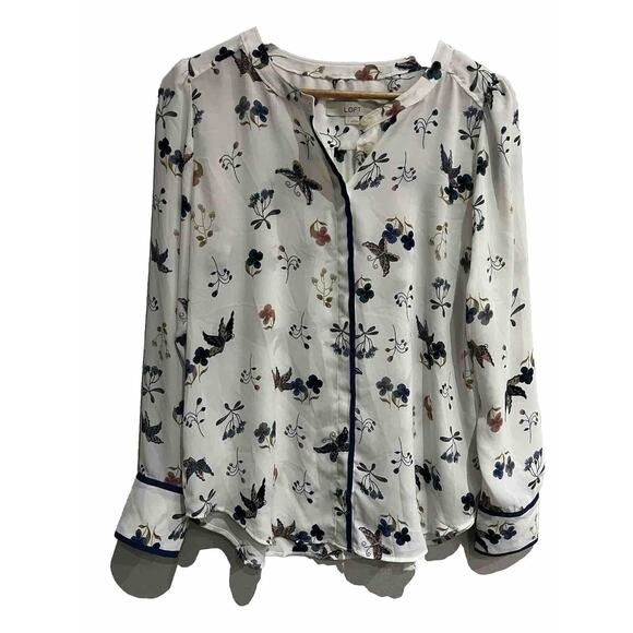 Loft Ann Taylor size small long sleeved blouse butterflies flowers Button Up - Picture 1 of 11